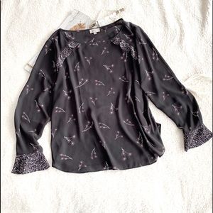 LOFT Ann Taylor Top Shirt Gray Floral